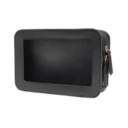 Clear Black Travel Makeup Bag Waterproof PU Toiletry Pouch with Zipper