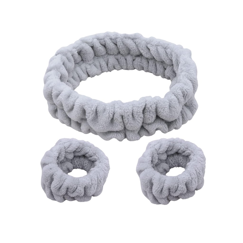 Beyondbeautyblis Gray Microfiber Spa Headband and Wristband Set for Face Washing